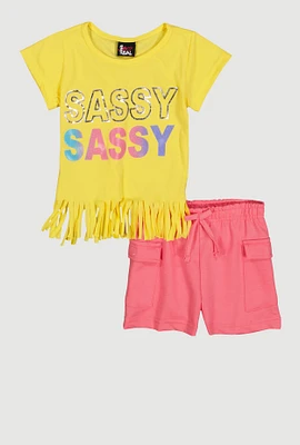 Little Girls Sassy Fringe Tee and Shorts, Multi, Size 4