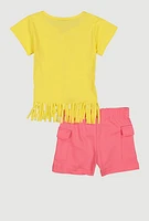 Little Girls Sassy Fringe Tee and Shorts, Multi, Size 4