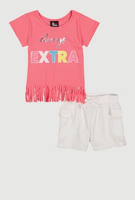 Little Girls Always Extra Foil Screen Tee and Cargo Shorts, Pink, Size 4