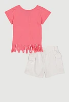Little Girls Always Extra Foil Screen Tee and Cargo Shorts, Pink, Size 4