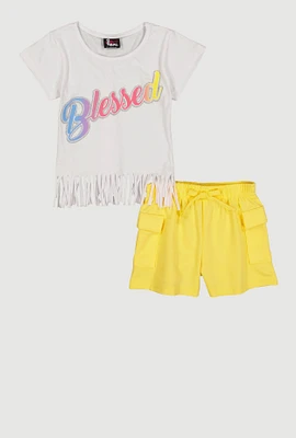 Little Girls Blessed Graphic Tee and Cargo Shorts, Multi, Size 4