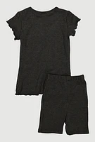 Little Girls Rhinestone Boss Graphic Tee and Biker Shorts, Grey, Size 6X