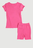 Little Girls Rhinestone Paris Graphic Tee and Biker Shorts, Pink, Size 4