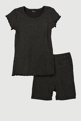 Little Girls Lettuce Edge Rib Knit Tee and Shorts, 6X