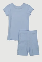 Little Girls Lettuce Edge Rib Knit Tee and Shorts,