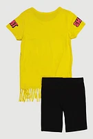 Little Girls Bold Kind Smart Graphic Fringe Tee and Shorts, Yellow, Size 6X