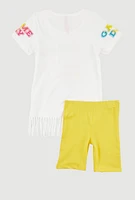 Little Girls Sequin Game Day Graphic Tee and Biker Shorts, Yellow, Size 4