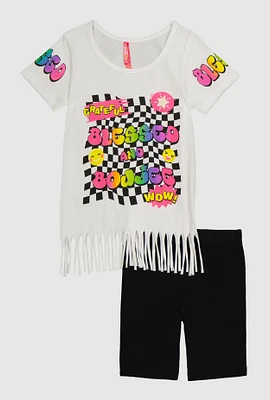 Little Girls Blessed and Boujee Graphic Tee and Biker Shorts, White, Size 5-6
