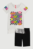 Little Girls Blessed and Boujee Graphic Tee and Biker Shorts, White, Size 5-6