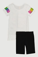Little Girls Blessed and Boujee Graphic Tee and Biker Shorts, White, Size 5-6
