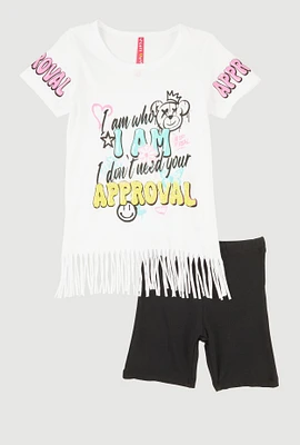 Little Girls Sequin Approval Graphic Print Tee and Biker Shorts, Multi, Size 4