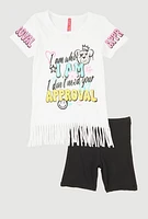 Little Girls Sequin Approval Graphic Print Tee and Biker Shorts, Multi, Size 4