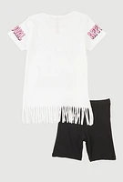 Little Girls Sequin Approval Graphic Print Tee and Biker Shorts, Multi, Size 4