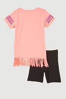 Little Girls Sequin Approval Graphic Print Tee and Biker Shorts, Pink, Size 4