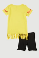 Little Girls Living My Blessed Life Graphic Fringe Tee and Shorts, Yellow, Size 6X