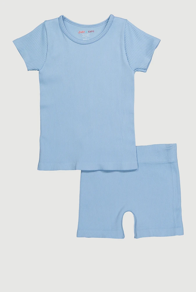 Little Girls Seamless Ribbed Knit Tee and Biker Shorts Set, 5-6