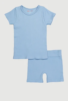 Little Girls Seamless Ribbed Knit Tee and Biker Shorts Set, 5-6