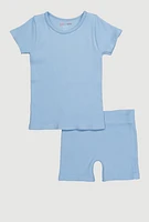 Little Girls Seamless Ribbed Knit Tee and Biker Shorts Set, 5-6