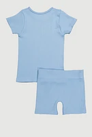Little Girls Seamless Ribbed Knit Tee and Biker Shorts Set, 5-6