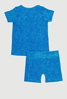 Little Girls Acid Wash Seamless Ribbed Knit Tee and Biker Shorts Set,