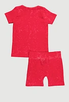 Little Girls Acid Wash Seamless Ribbed Knit Tee and Biker Shorts Set, Pink, Size 4