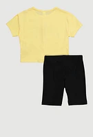 Girls Paris Eiffel Tower Tee and Shorts, Yellow, Size 10-12