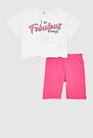Girls I Am Fabulous Always Tee and Shorts, Pink, Size 7-8