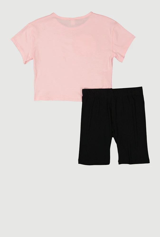 Girls Smile Club Tee and Shorts, Pink, Size 14-16