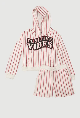 Girls Positive Vibes Striped Graphic Hoodie and Sweatshorts,
