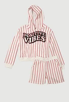Girls Positive Vibes Striped Graphic Hoodie and Sweatshorts,