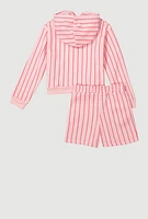 Girls Positive Vibes Striped Graphic Hoodie and Sweatshorts, Pink, Size 14-16