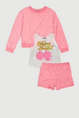 Girls Terry Cloth Sweatshirt and Shorts with Tank Top, Pink,