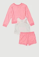 Girls Terry Cloth Sweatshirt and Shorts with Tank Top, Pink,