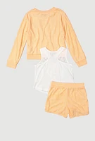 Girls Terry Cloth Cherry Patterned Sweatshirt and Shorts Set, Orange, Size 10-12