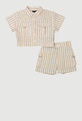 Girls Lurex Striped Shirt and Cargo Shorts, 7-8