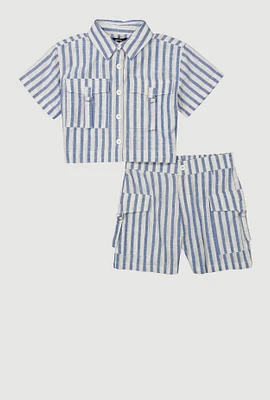 Girls Lurex Striped Shirt and Cargo Shorts, 7-8