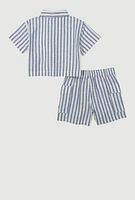 Girls Lurex Striped Shirt and Cargo Shorts,