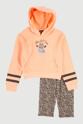 Girls This Aint Texas Graphic Hoodie and Shorts, Orange, Size 7-8