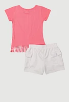 Girls Be Real Not Perfect Graphic Tee and Cargo Shorts, Pink, Size 7-8