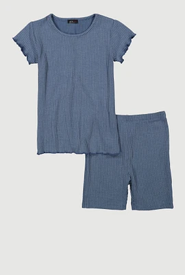Girls Lettuce Edge Rib Knit Tee and Shorts, 7-8