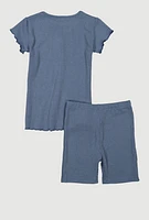 Girls Lettuce Edge Rib Knit Tee and Shorts, 7-8