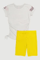 Girls Fabulous Good Vibes Graphic Tee and Biker Shorts, Yellow, Size 7-8