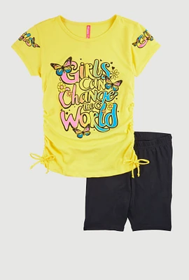 Girls Change The World Graphic Tee and Biker Shorts, Yellow,