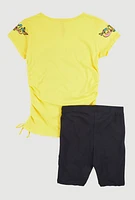 Girls Change The World Graphic Tee and Biker Shorts, Yellow, Size 14-16