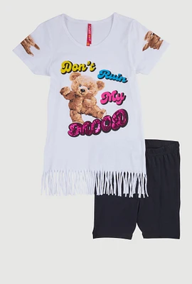 Girls Dont Ruin My Mood Bear Graphic Tee and Shorts, White,