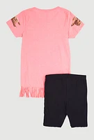 Girls Dont Ruin My Mood Bear Graphic Tee and Shorts, Pink, Size 7-8