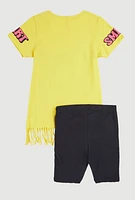 Girls Sequin Bold Kind Smart Graphic Tee and Biker Shorts, Yellow, Size 10-12