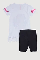 Girls Sequin Blessed Life Graphic Tee and Biker Shorts, Yellow, Size 10-12