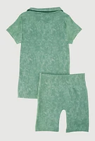 Girls Trendy Seamless Rib Knit Mineral Wash Polo Shirt and Shorts,