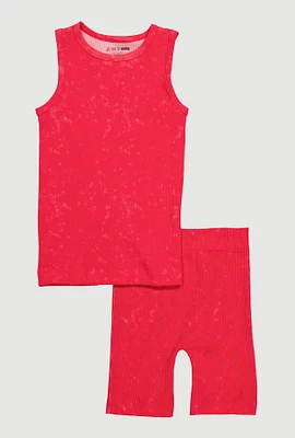 Girls Trendy Mineral Wash Muscle Tee and Biker Shorts Set, Pink, Size 14-16
